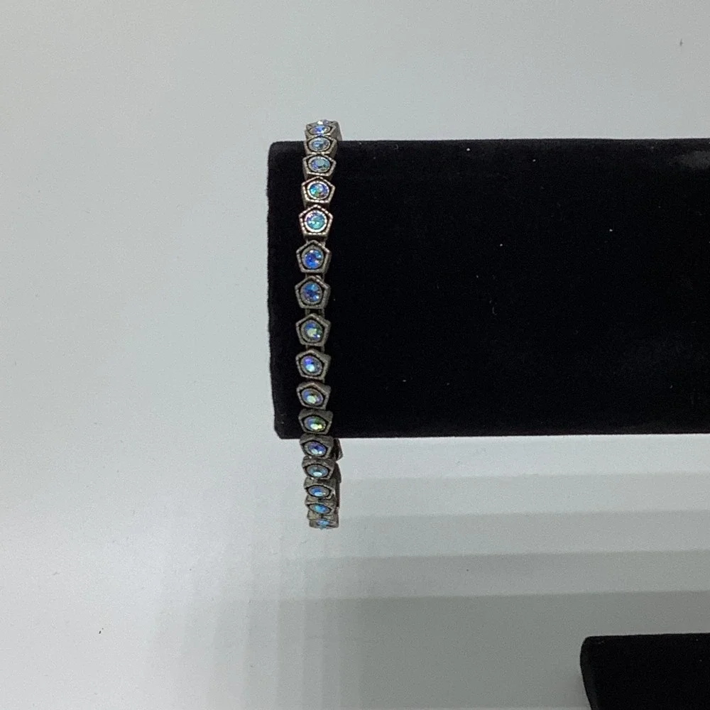 Silver‎ Tone Multi Iridescent Blue Rhinestone Bracelet